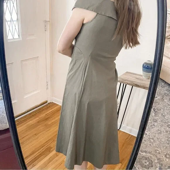ALC Hudson Cold Shoulder Midi Dress Linen Blend Olive